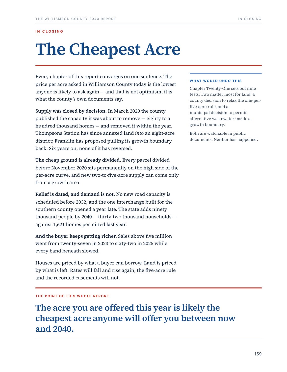 Page 159, the closing page, The Cheapest Acre